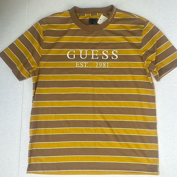 New Guess Men's Yellow and Brown Shirt SZ M - Picture 1 of 6